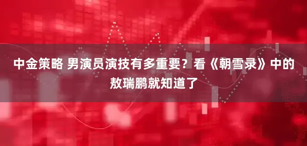 中金策略 男演员演技有多重要？看《朝雪录》中的敖瑞鹏就知道了